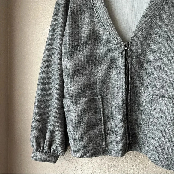 Urban Outfitters Cropped Balloon Sleeve Jacket Full Zip Gray Size XS - Picture 6 of 10